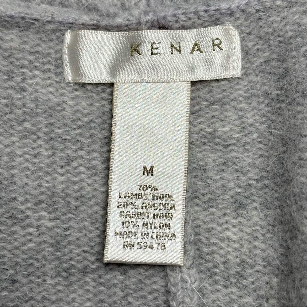 VTG Kenar Open Front Cardigan M Wool Angora Heather Gray Pockets Short Sleeve - Picture 10 of 12